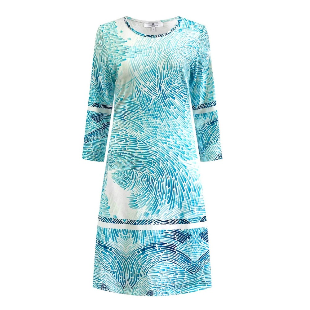 Jean-Pierre Klifa Daphne Dress Seafoam Aqua Shift 3/4 Sleeve Stretch (Size L)